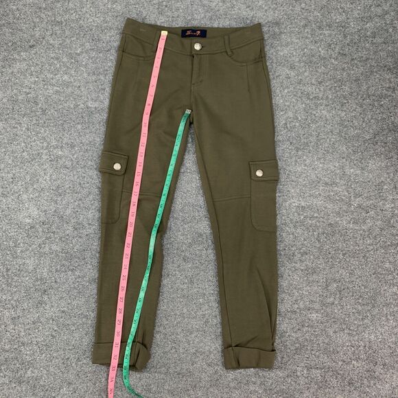 Seven7 Pants Womens 26 Moss Cargo Pockets Cuffed Hem Stretch Low Rise Cropped - Picture 7 of 13